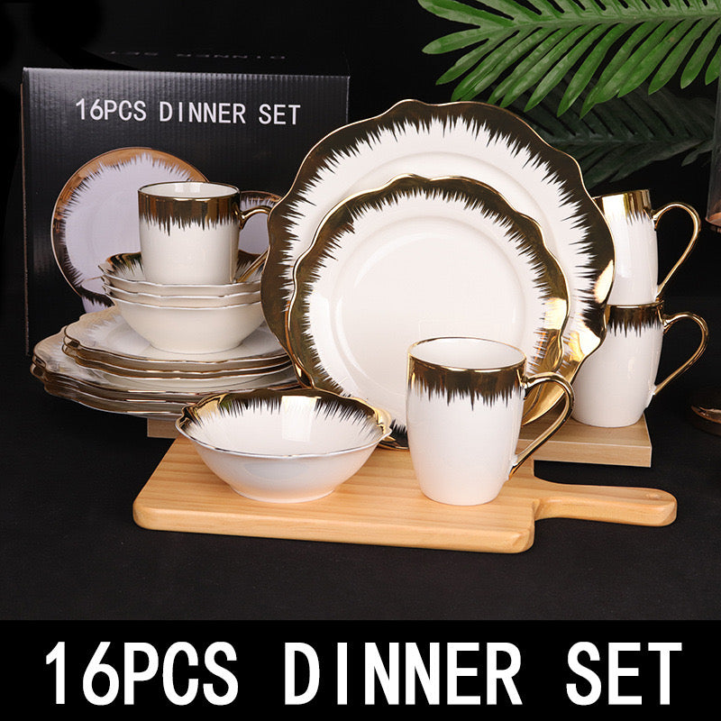 16pcs Gold Rimmed Ceramic dish set