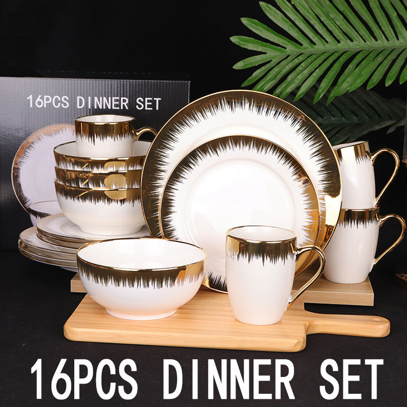 16pcs Gold Rimmed Ceramic dish set