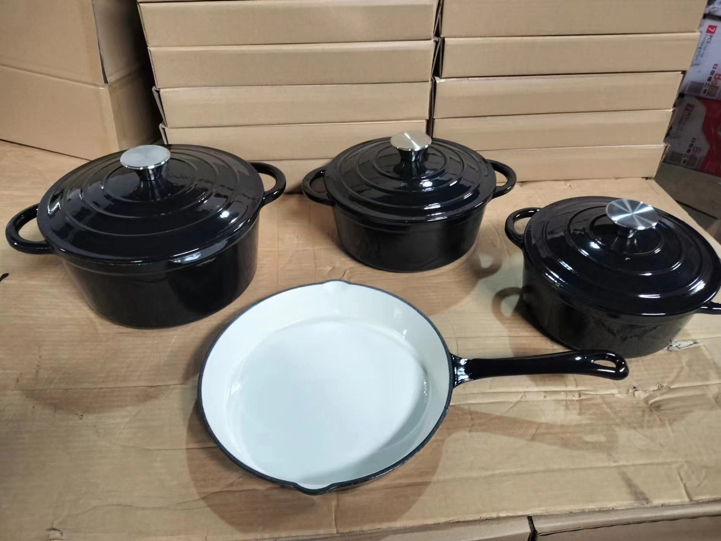 4 piece enamel cast iron cookware