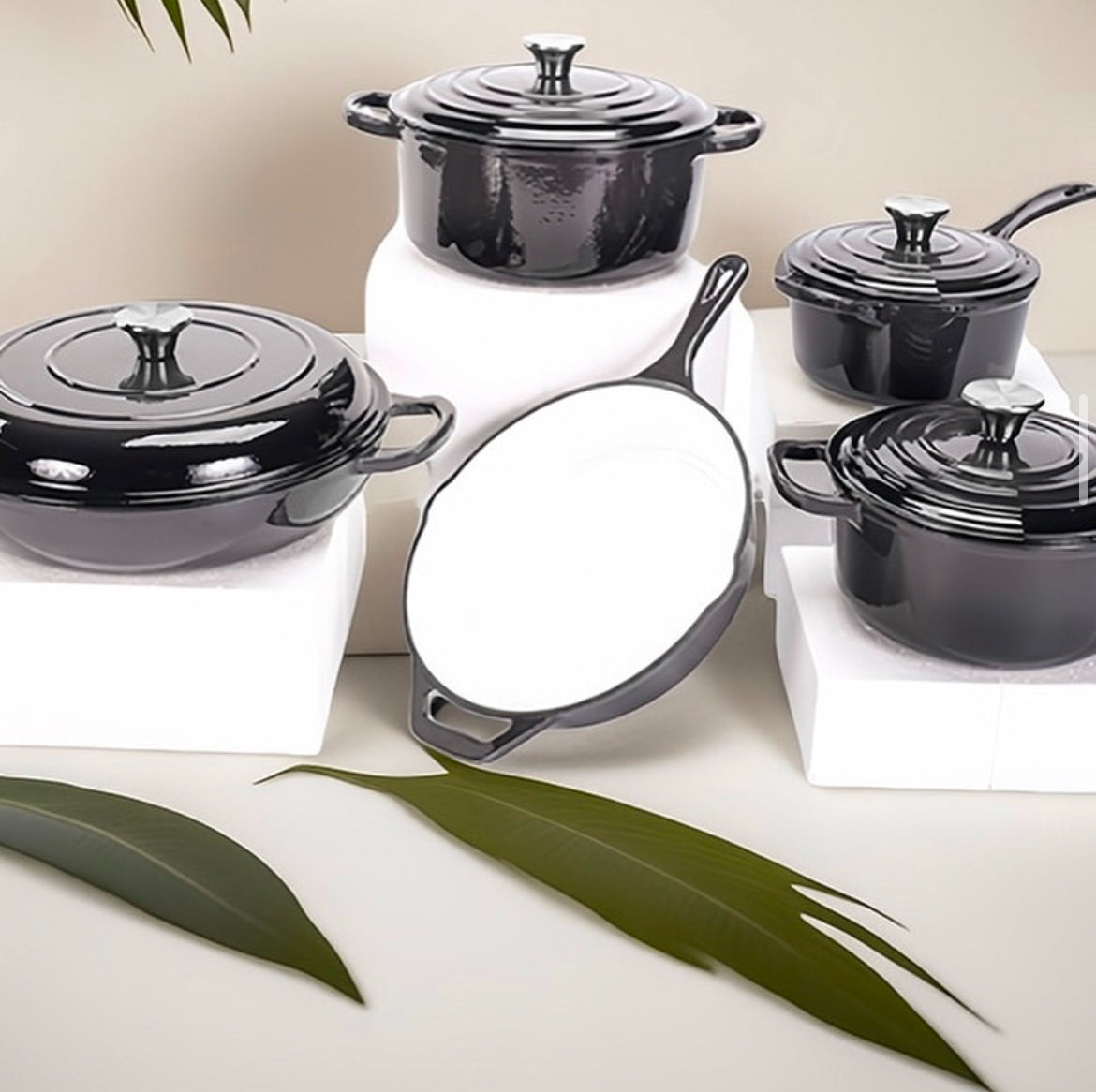 5 piece enamel cast iron cookware