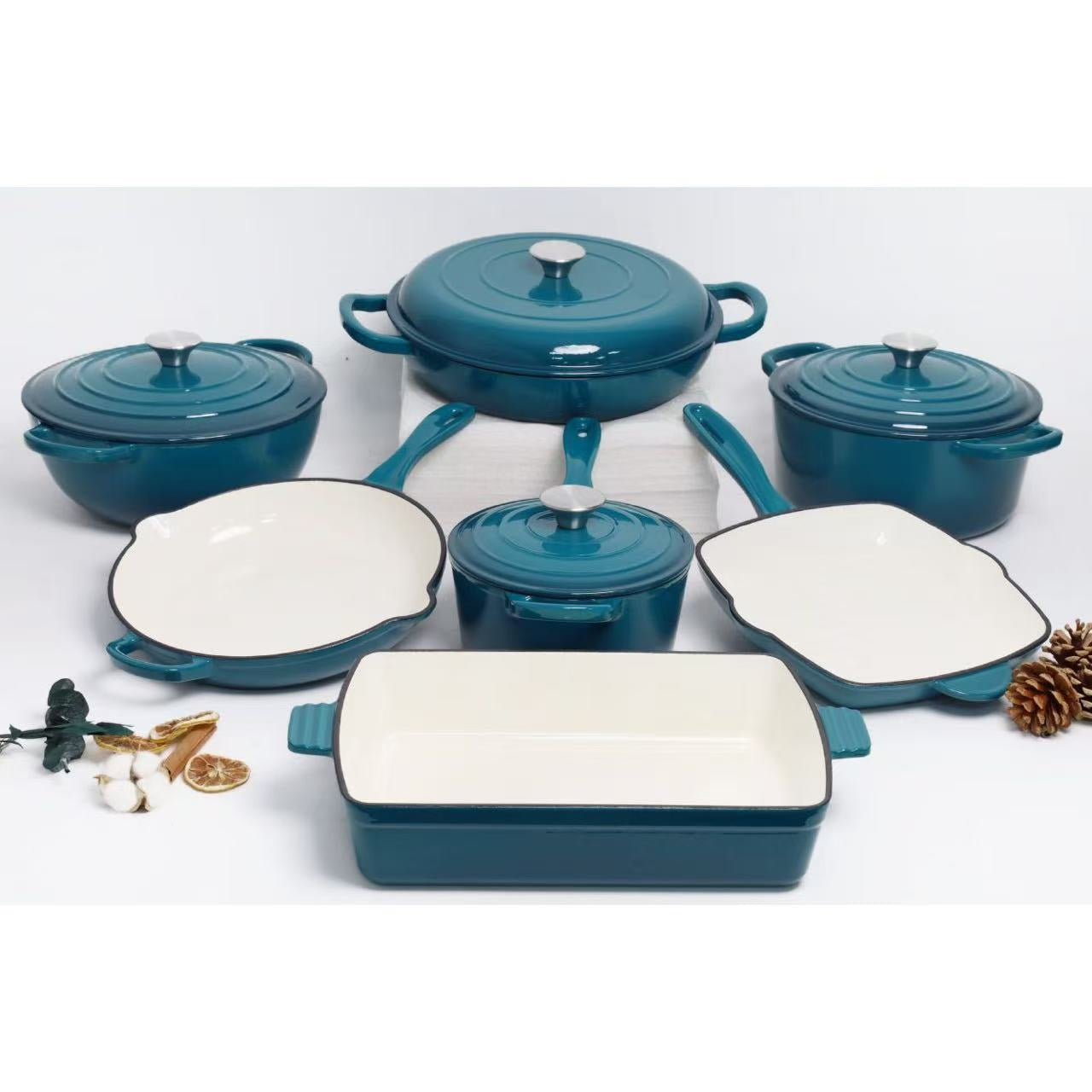 7 piece enamel cast iron cookware