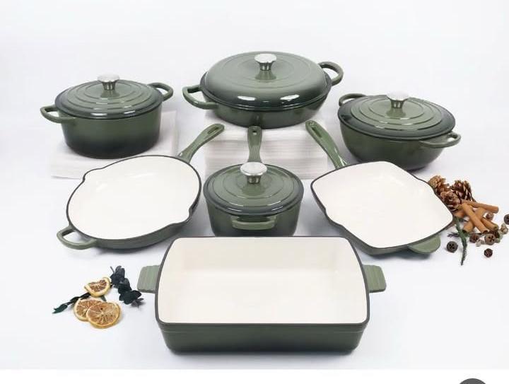 7 piece enamel cast iron cookware