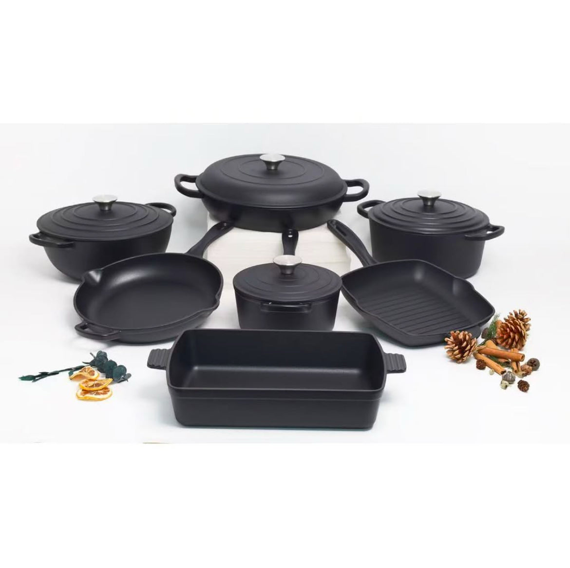 7 piece enamel cast iron cookware