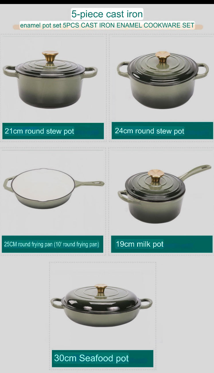 5 piece enamel cast iron cookware