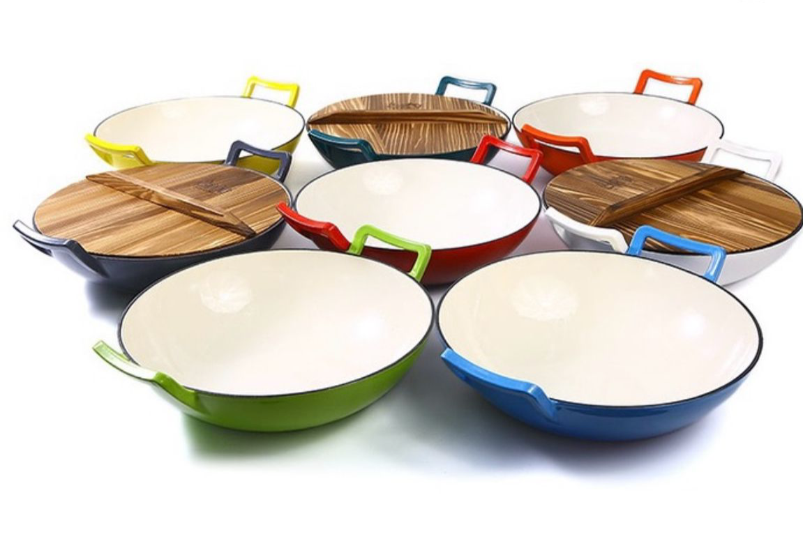 36cm Enamel Cast Iron Wok Pan