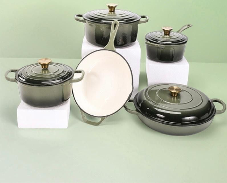 5 piece enamel cast iron cookware