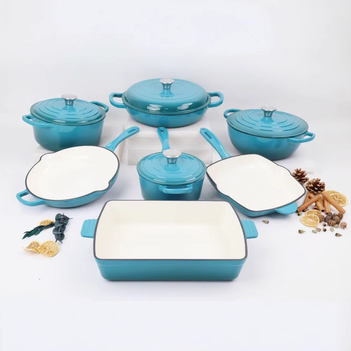 7 piece enamel cast iron cookware