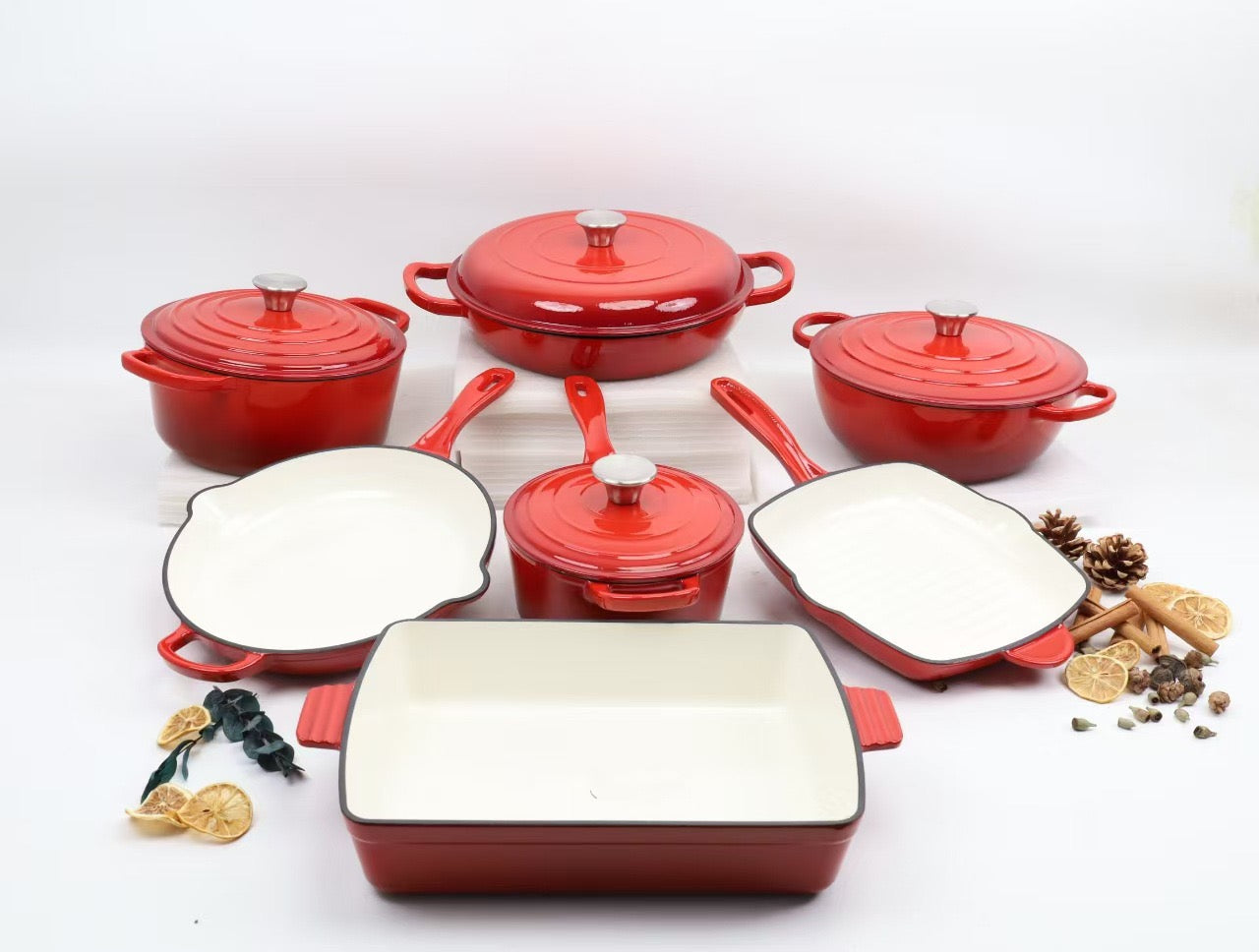 7 piece enamel cast iron cookware