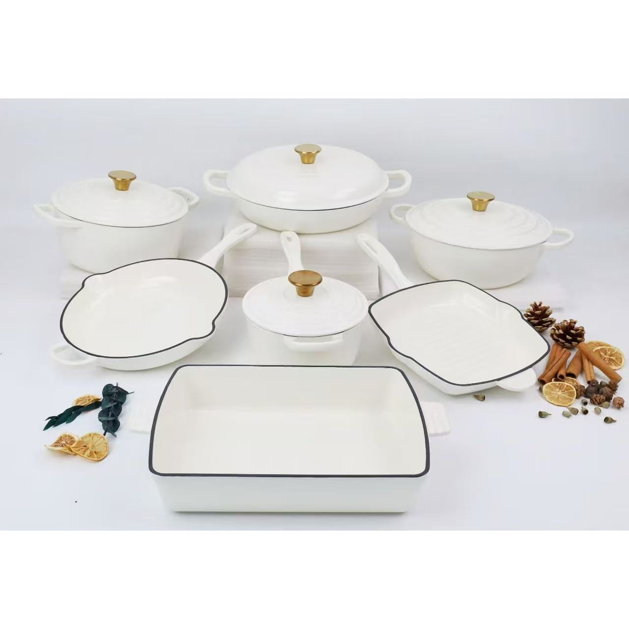 7 piece enamel cast iron cookware