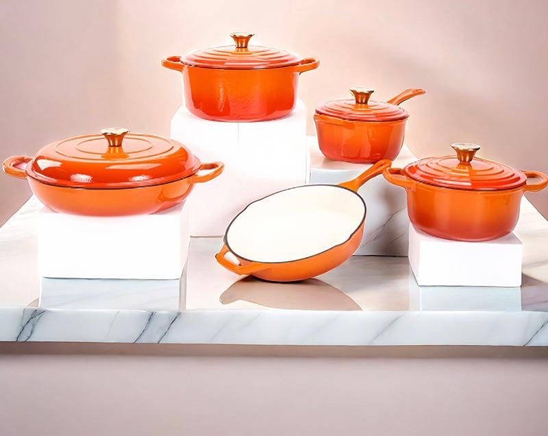 5 piece enamel cast iron cookware