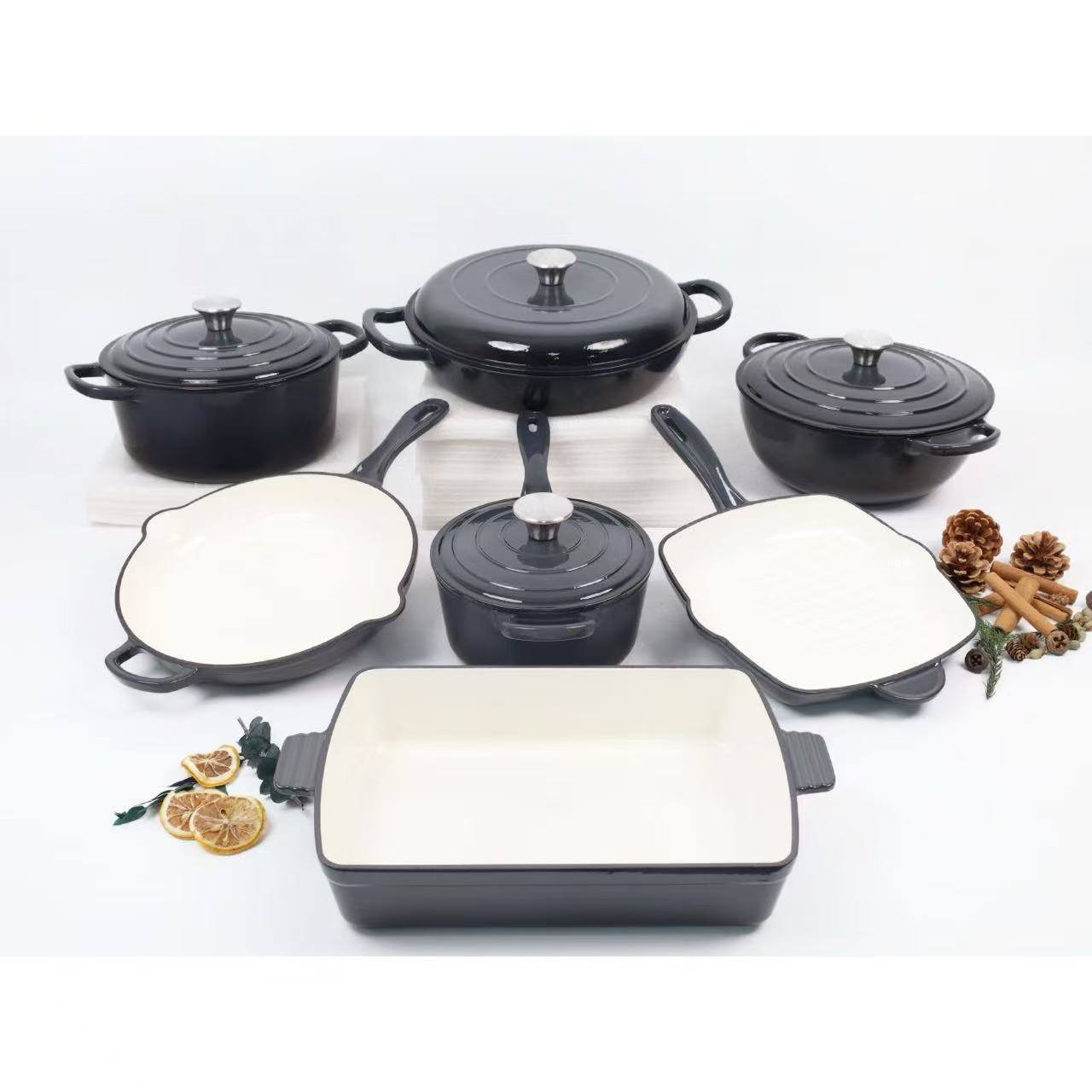 7 piece enamel cast iron cookware