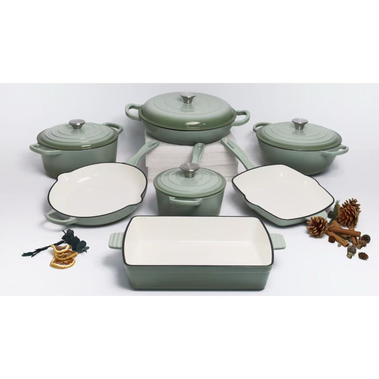 7 piece enamel cast iron cookware
