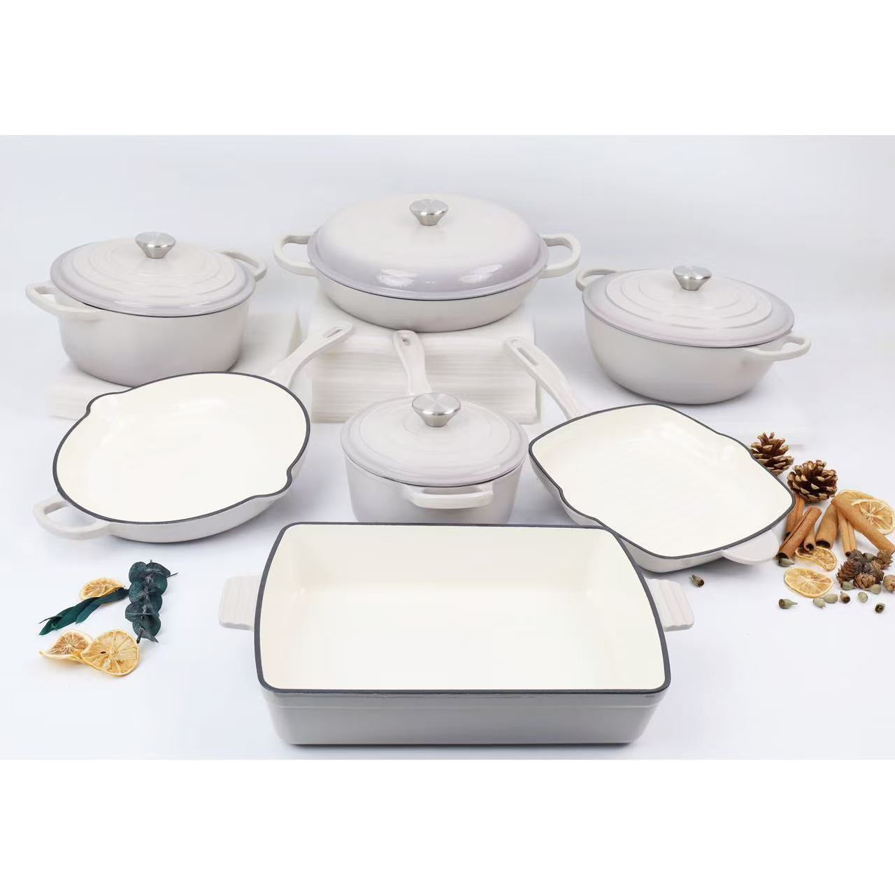 7 piece enamel cast iron cookware