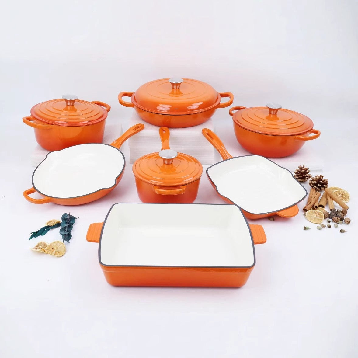 7 piece enamel cast iron cookware