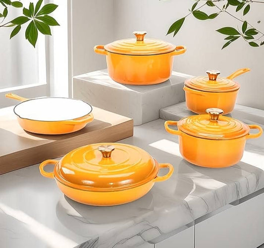 5 piece enamel cast iron cookware