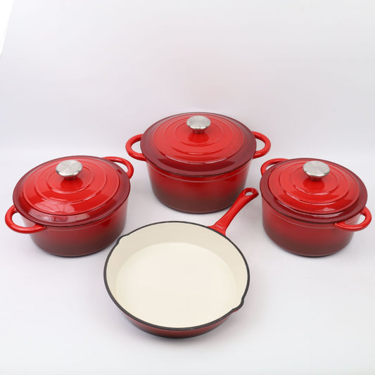 4 piece enamel cast iron cookware