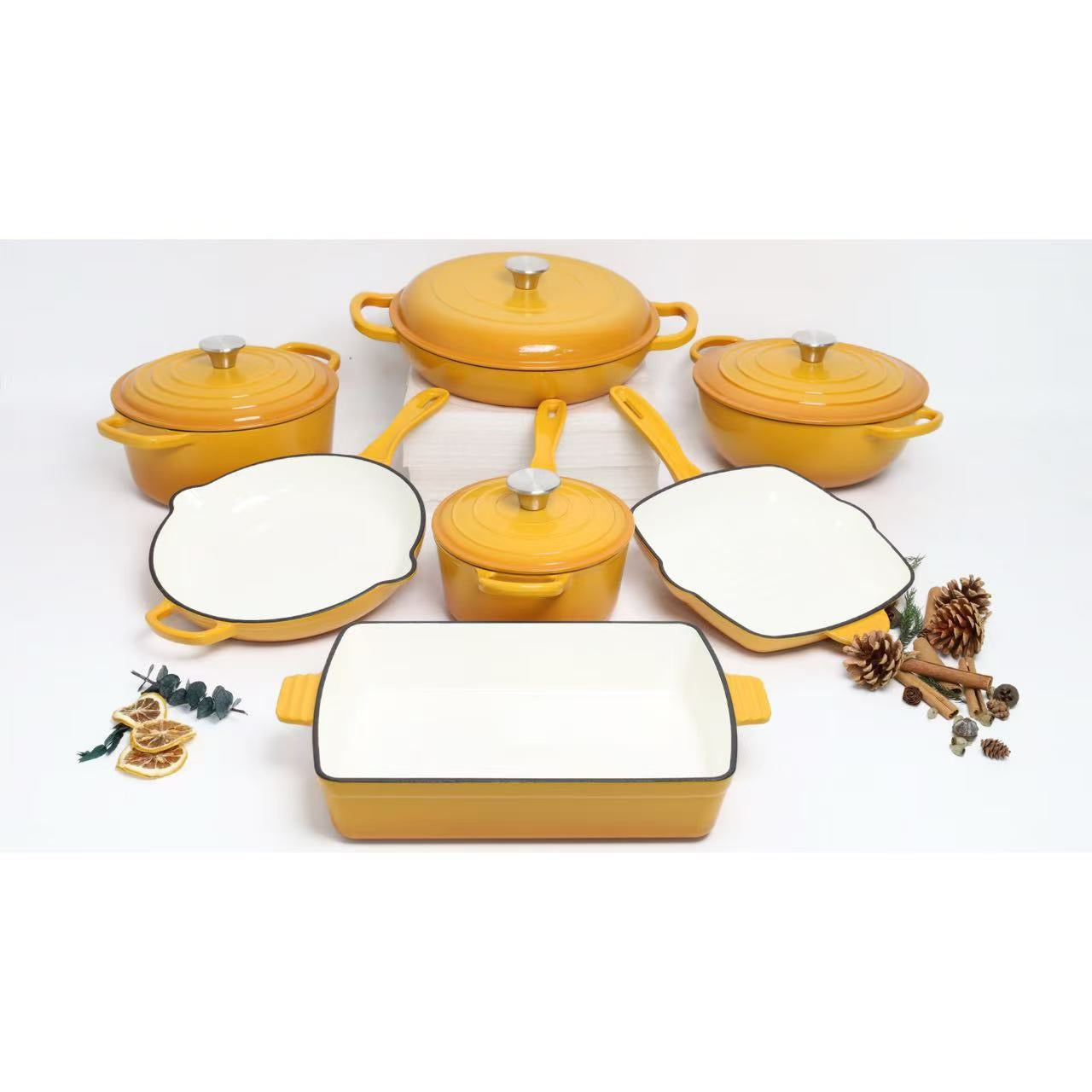 7 piece enamel cast iron cookware