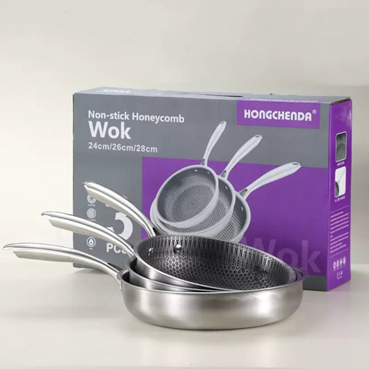 3 piece non-stick honeycomb frying pan - 24,26,28cm