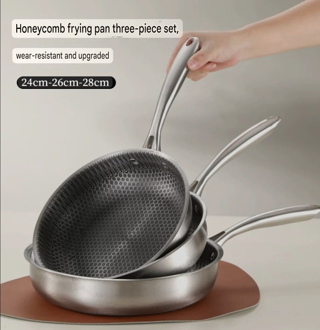 3 piece non-stick honeycomb frying pan - 24,26,28cm
