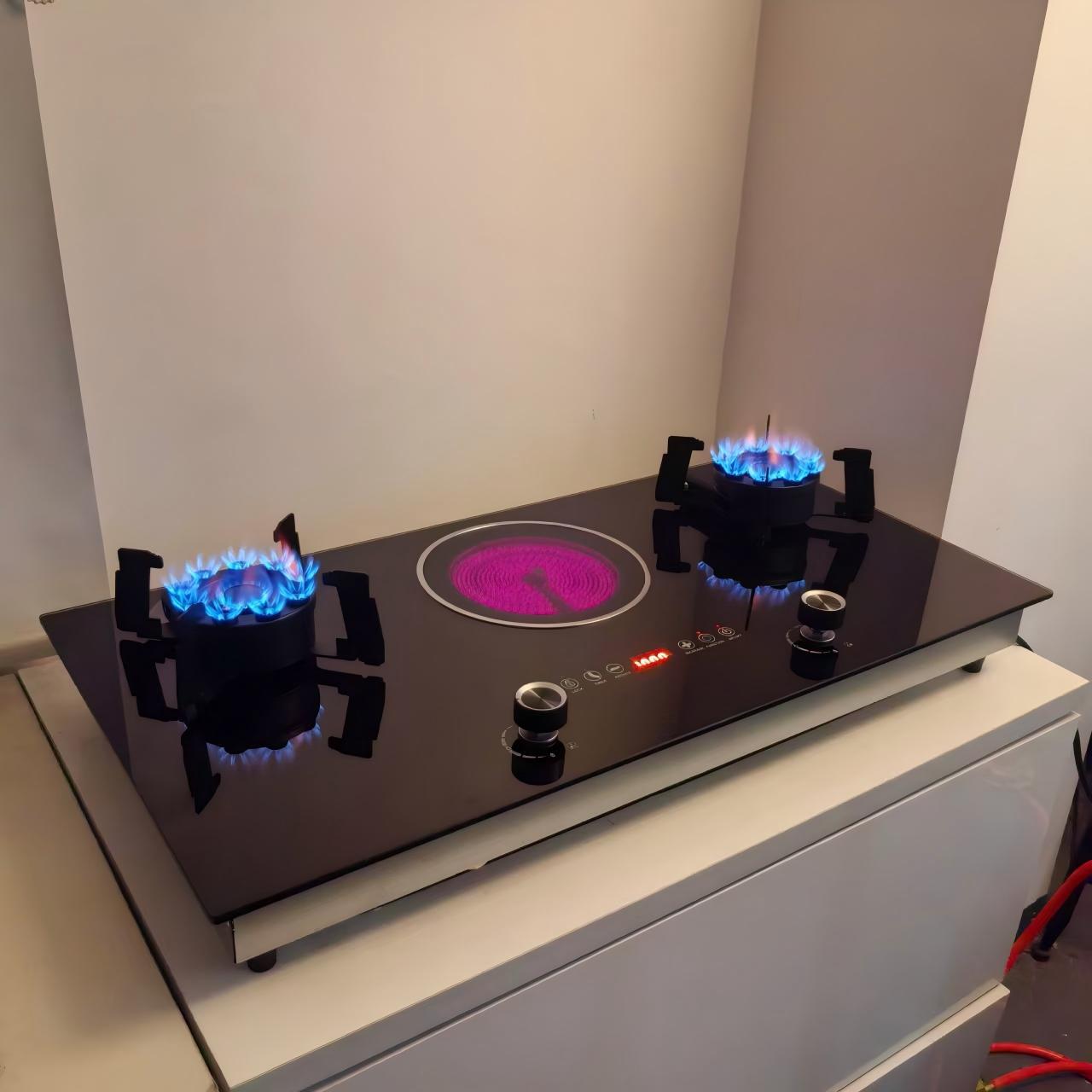 3 face flippable burner with induction cooker